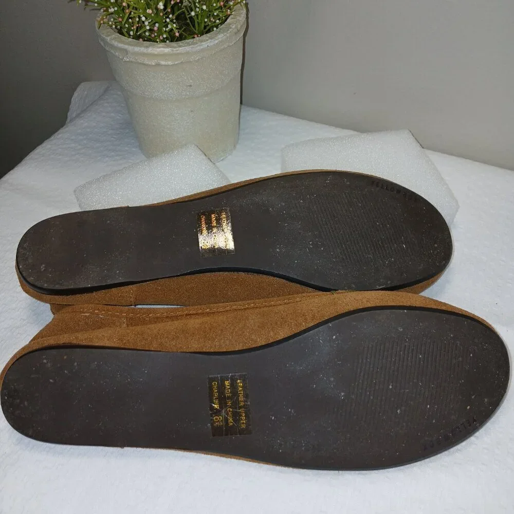 YELLOW BOX RETRO LEATHER SLIP ON FLATS BEADED JEWELED ACCENTS ROUND TOE SIZE 8.5